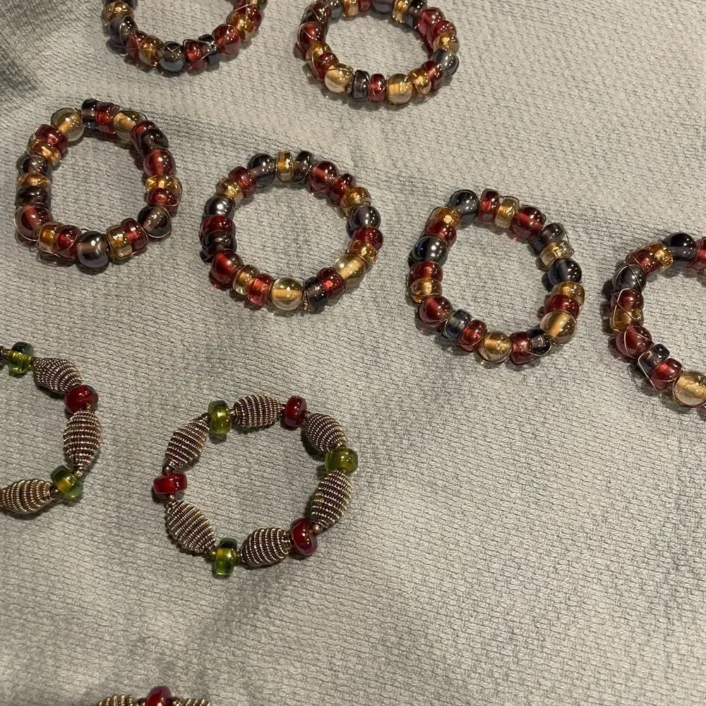 Multicolored Silver Wire Purple and Green Napkin Rings 2 sets of 6 Each = 12